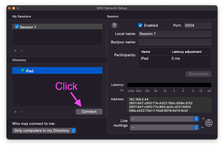 Network Midi Setup